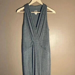 Anne Klein v neck  silver lurex sleeveless dress
